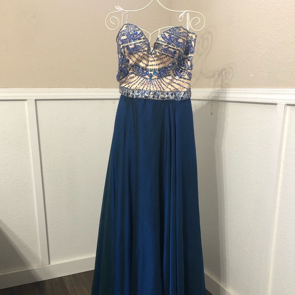 Sherri Hill Dresses & Skirts - Sherri Hill 12 blue & tan beaded sweetheart prom